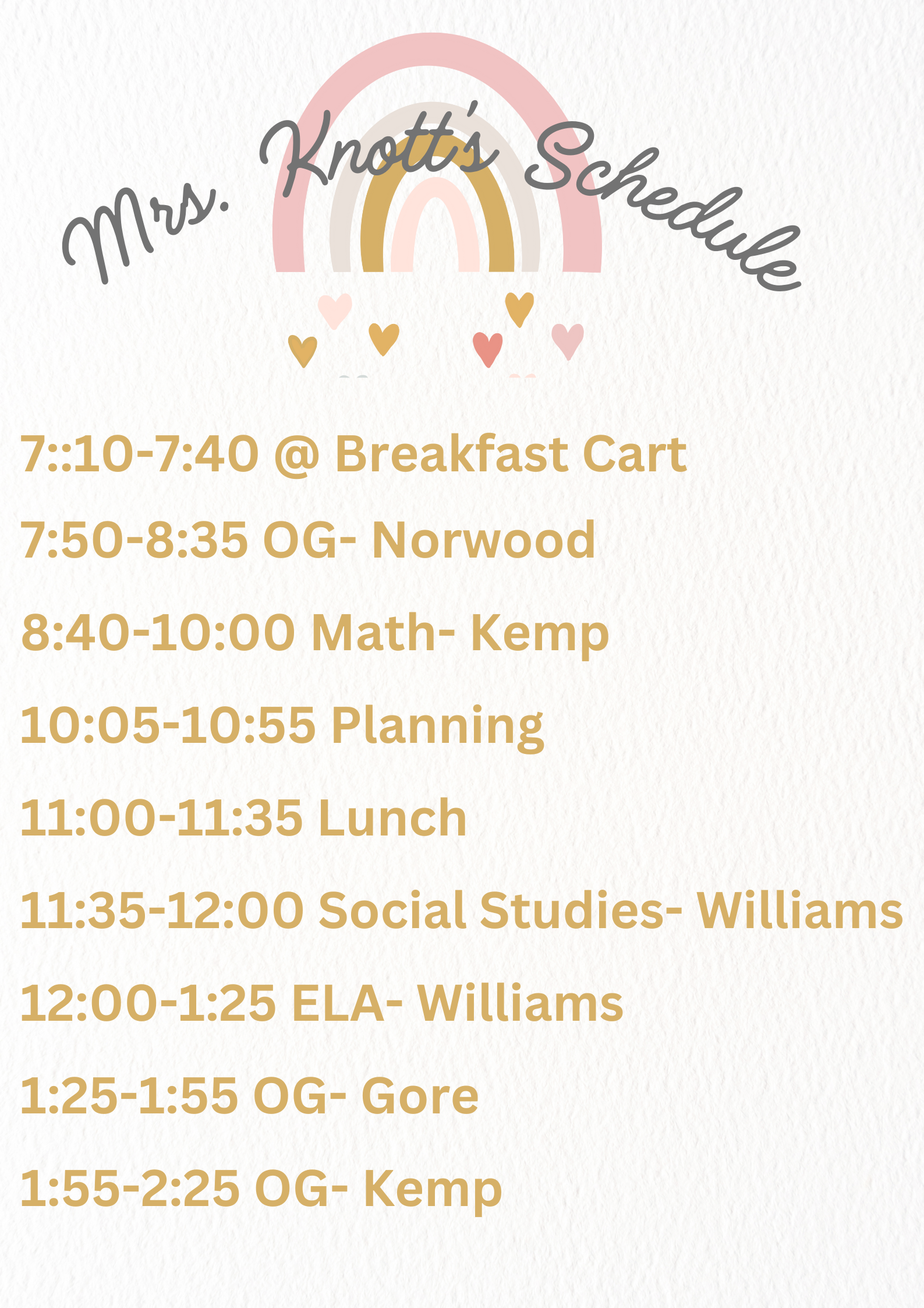 class schedule